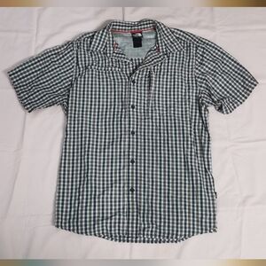 The North Face Mens Button Down Short Sleeve Shirt Plaid White Green Shirt M